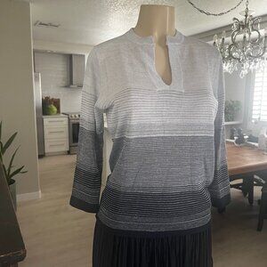 Rochelle of California multi shades of gray/striped 3/4 sleeve Sweater